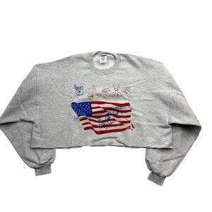 VTG Jerzees Super Sweats Cropped Graphic ASL "I Love USA" Long Sleeve Womens 2X
